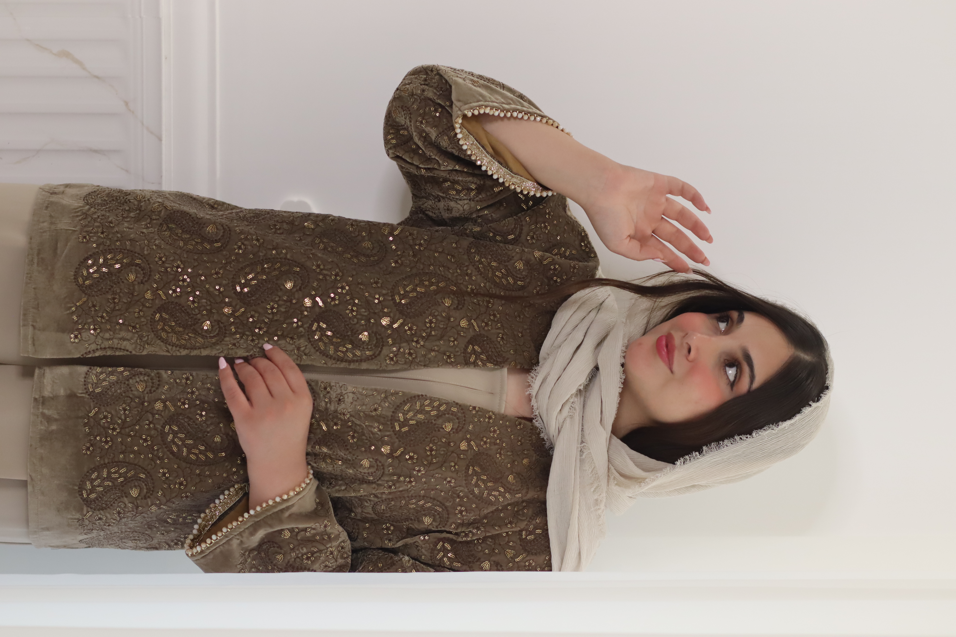 کت مخمل هندی سوزن دوزی موکا